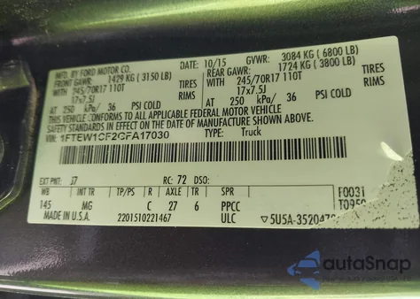 2016 Ford F-150 Xlt из США, поврежденный, VIN 1FTEW1CF2GFA17030